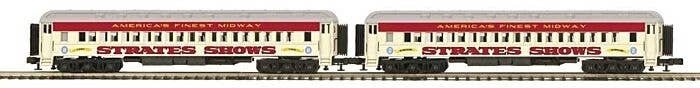 Madison Heavyweight Coach 2-Pack - 3-Rail - Ready to Run -- Strates Shows Red Train 2 Syracuse, 8 York, O, Atlas O 3001772B