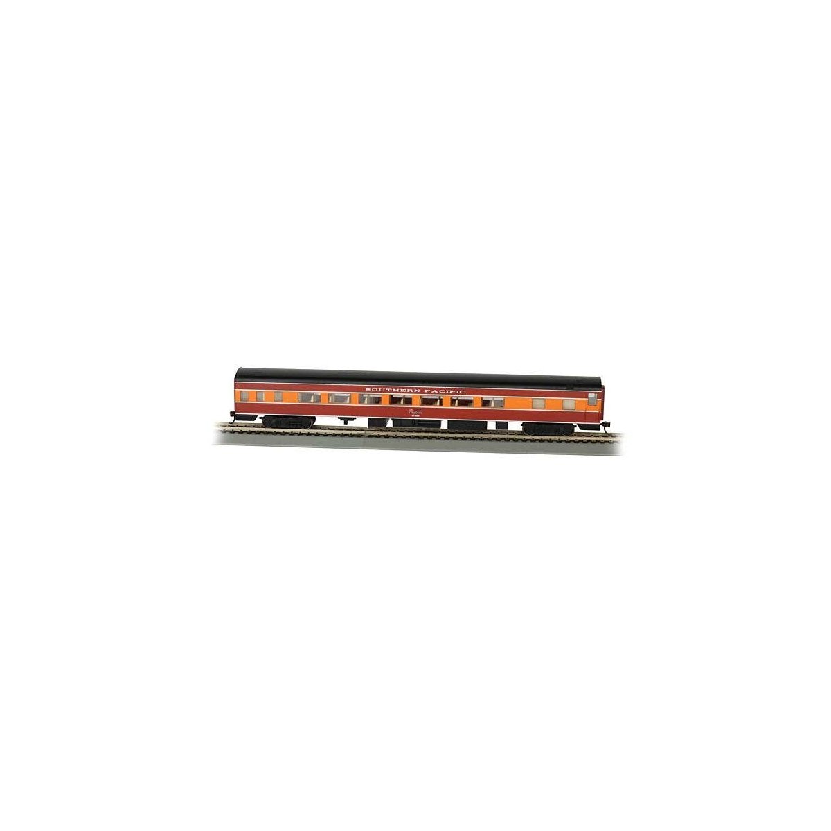 85′ Smooth-Side Coach w/Lights - Ready to Run -- Southern Pacific (Daylight Black, orange, r, HO, Bachmann Industries 14207