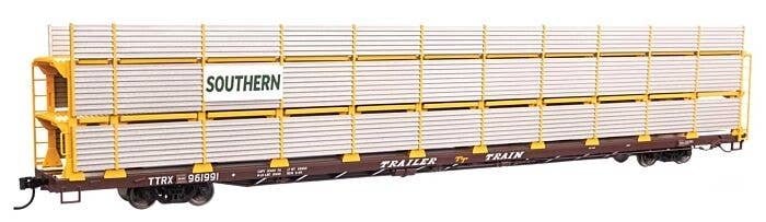 89′ Flatcar w/Tri-Level Shielded Auto Rack - Ready to Run -- Southern 961991, HO, WalthersMainline 8321