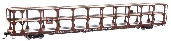 89′ Flatcar w/Tri-Level Open Auto Rack - Ready to Run -- Chicago, Burlington & Quincy Rack Trail, HO, WalthersMainline 8204