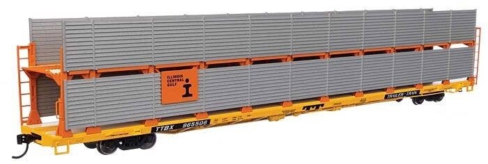 89′ Flatcar w/Bi-Level Shielded Auto Rack - Ready to Run -- Illinois Central Gulf Rack / Trailer, HO, WalthersMainline 8113