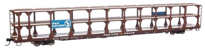 89′ Flatcar w/Tri-Level Open Auto Rack - Ready to Run -- Great Northern Rack Trailer-Train Flatc, HO, WalthersMainline 8209