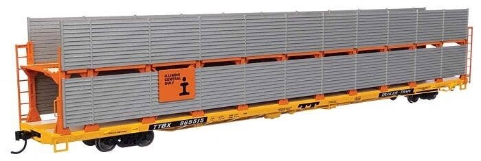 89′ Flatcar w/Bi-Level Shielded Auto Rack - Ready to Run -- Illinois Central Gulf Rack / Trailer, HO, WalthersMainline 8114