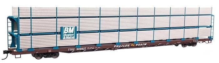 89′ Flatcar w/Tri-Level Shielded Auto Rack - Ready to Run -- Boston & Maine 908827, TTKX Flatcar, HO, WalthersMainline 8304