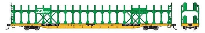 89′ Flatcar w/Bi-Level Open Auto Rack - Ready to Run -- Burlington Northern 963903, HO, WalthersMainline 8029