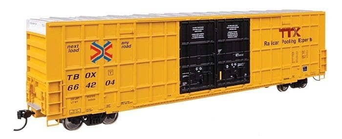60′ High Cube Plate F Horizontal Post Boxcar - Ready to Run -- TTX TBOX 664204 (yellow, black, S, HO, WalthersMainline 3115