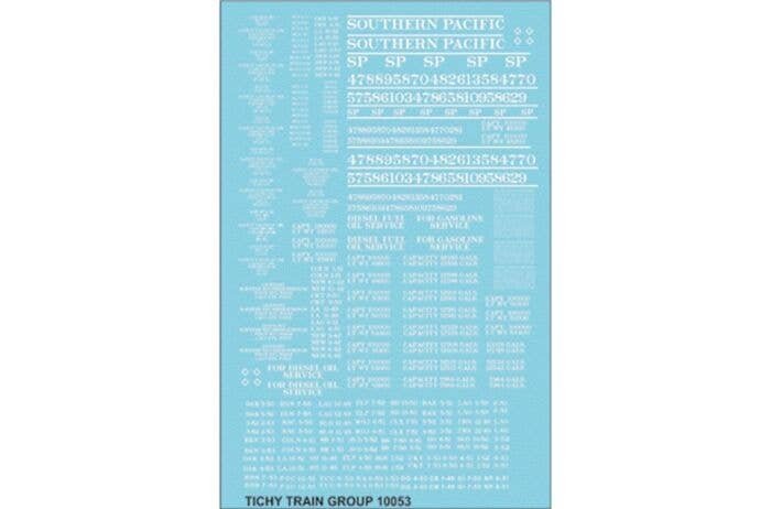 Railroad Decal Set -- Southern Pacific MOW Tank Cars (white lettering), HO, Tichy Train Group 10053