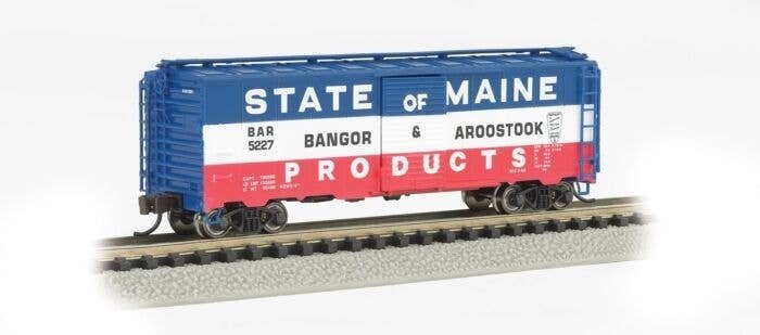 AAR 40′ Steel Boxcar - Ready to Run - Silver Series(R) -- Bangor & Aroostook (red, white, blu, N, Bachmann Industries 17056
