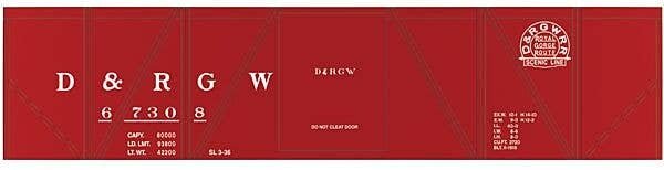 Railroad Decal Set -- Denver & Rio Grande Western 40′ Single-Sheathed Wood Boxcar (Royal Gorge Logo), HO, Tichy Train Group 10