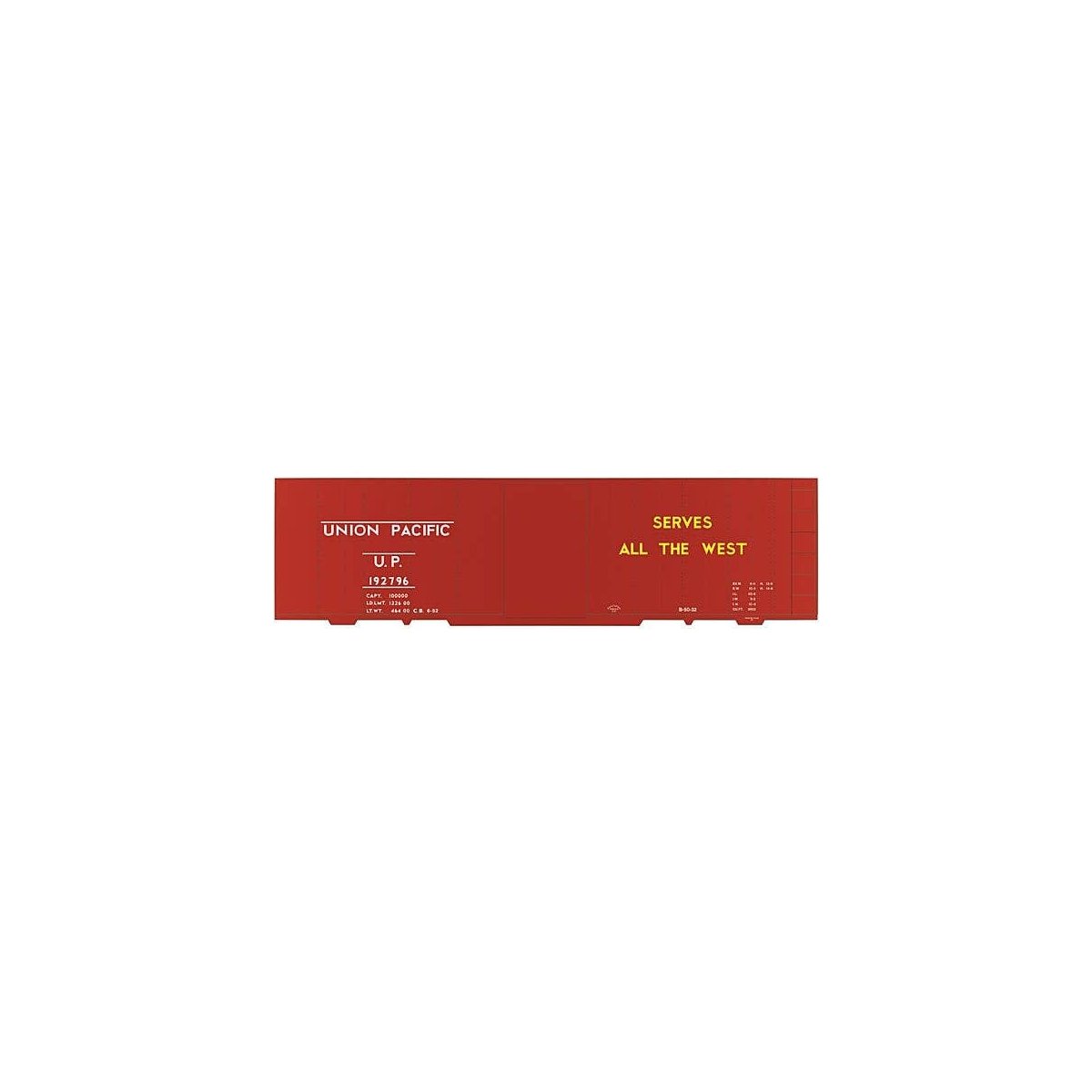 Railroad Decal Set -- Union Pacific 40′ Steel Boxcar (Serves all the West, White & Yellow Letterin, HO, Tichy Train Group 1013
