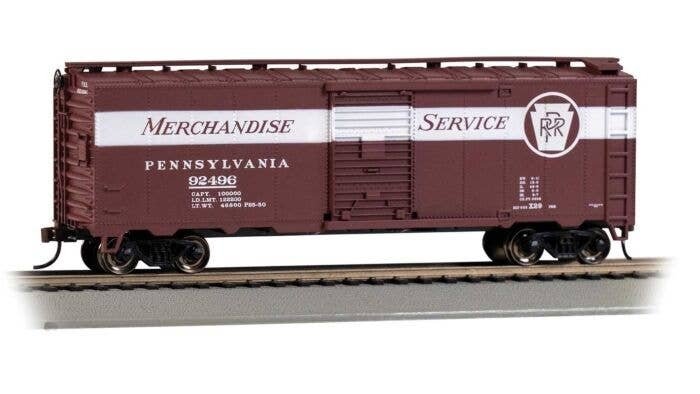 Pullman-Standard PS-1 40′ Steel Boxcar - Ready to Run - Silver Series(R) -- Pennsylvania Rai, HO, Bachmann Industries 16014