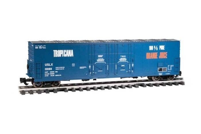 Evans 53Õ Double-Plug-Door Boxcar - Ready to Run -- Tropicana 13088 (blue, orange, white), G, Bachmann Industries 93575