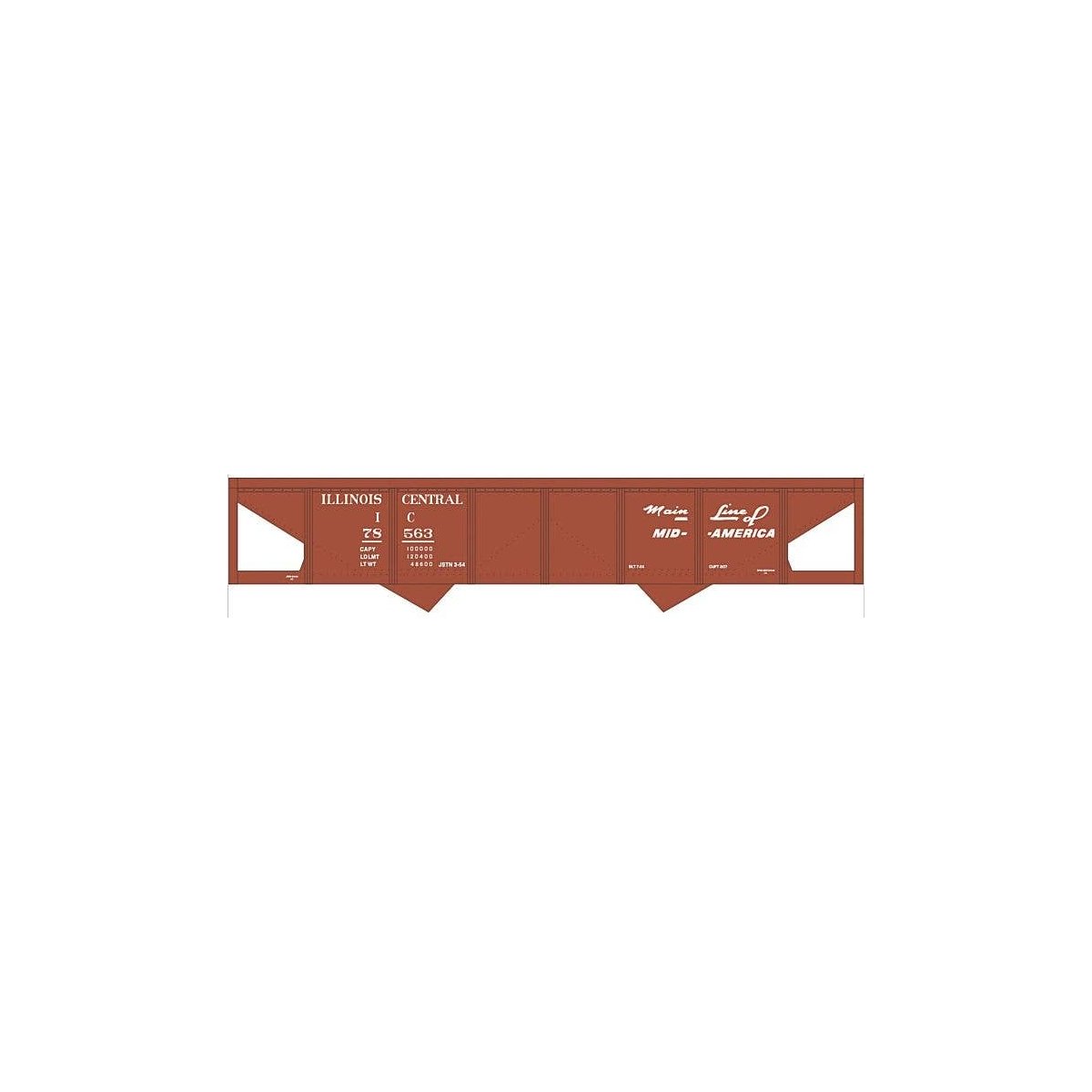 Railroad Decal Set -- Illinois Central 2-Bay Steel Hopper (Boxcar Red, Mainline Mid of America Log, HO, Tichy Train Group 10227