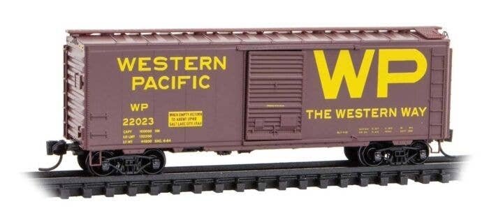 40′ Single-Door Boxcar - Ready to Run -- Western Pacific 22023 (Boxcar Red, yellow, Block Wes, N, Micro Trains Line 2000517