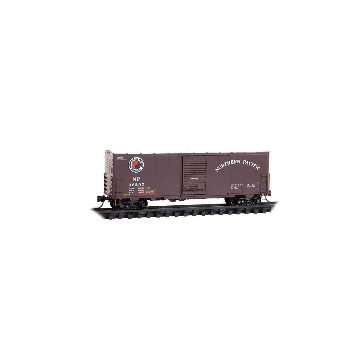 40′ Single-Door Boxcar No Roofwalk - Ready to Run -- Northern Pacific 36297 (Boxcar Red, whit, N, Micro Trains Line 2400600