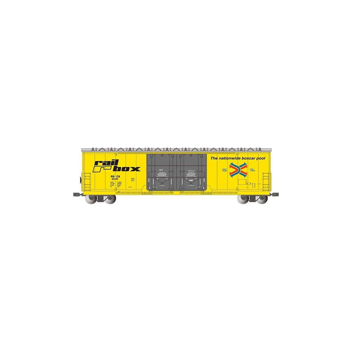 Evans 53Õ Double-Plug-Door Boxcar - Ready to Run -- Railbox 32135 (yellow, black), G, Bachmann Industries 93573