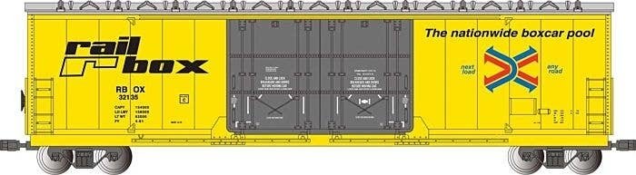 Evans 53Õ Double-Plug-Door Boxcar - Ready to Run -- Railbox 32135 (yellow, black), G, Bachmann Industries 93573