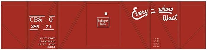 Railroad Decal Set -- Chicago, Burlington & Quincy 40′ Single-Sheathed Boxcar, HO, Tichy Train Group 10246