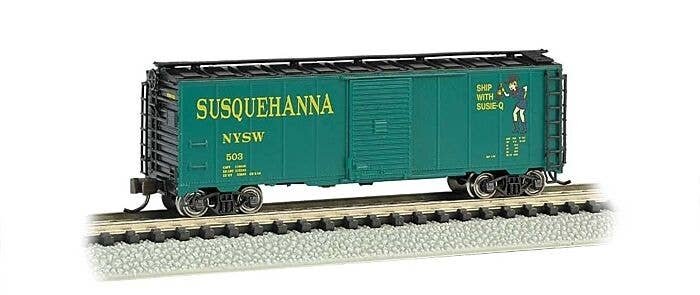 AAR 40′ Steel Boxcar - Ready to Run - Silver Series(R) -- New York, Susquehanna & Western (gr, N, Bachmann Industries 17058