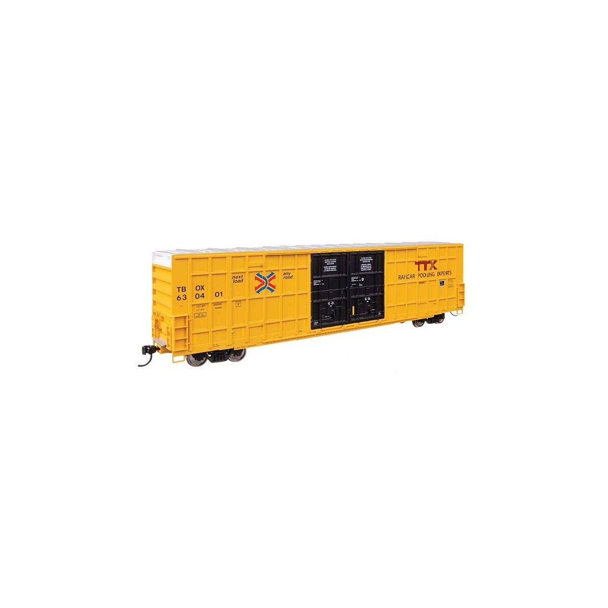 60′ High Cube Plate F Horizontal Post Boxcar - Ready to Run -- TTX TBOX 630401 (yellow, black, H, HO, WalthersMainline 3120