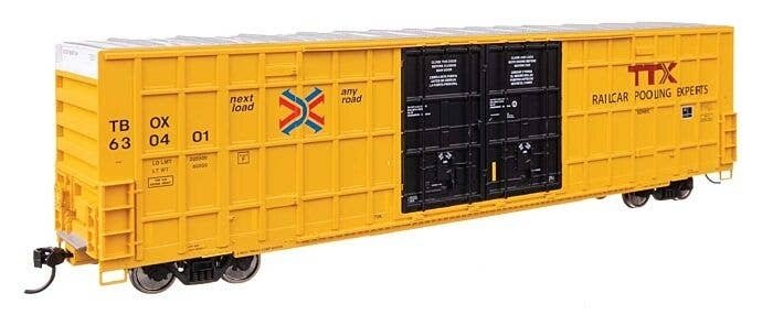 60′ High Cube Plate F Horizontal Post Boxcar - Ready to Run -- TTX TBOX 630401 (yellow, black, H, HO, WalthersMainline 3120