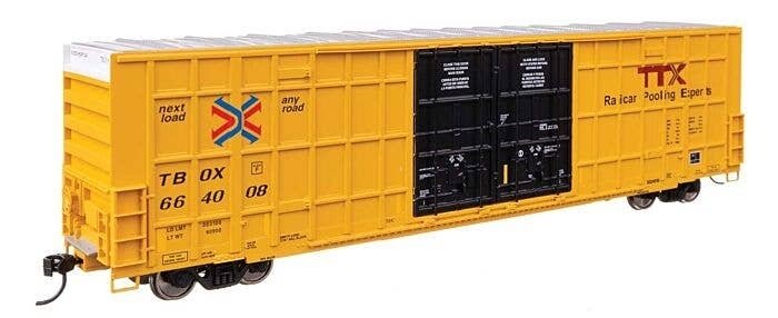 60′ High Cube Plate F Horizontal Post Boxcar - Ready to Run -- TTX TBOX 664008 (yellow, black, S, HO, WalthersMainline 3113