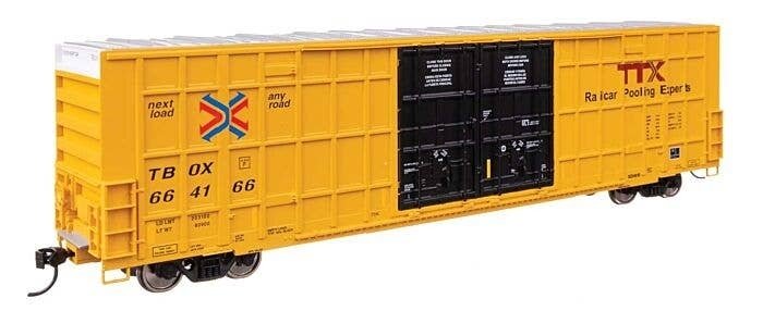 60′ High Cube Plate F Horizontal Post Boxcar - Ready to Run -- TTX TBOX 664166 (yellow, black, S, HO, WalthersMainline 3114
