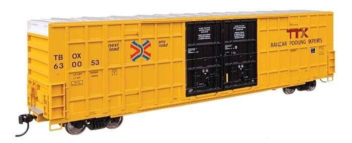 60′ High Cube Plate F Horizontal Post Boxcar - Ready to Run -- TTX TBOX 630053 (yellow, black, H, HO, WalthersMainline 3117