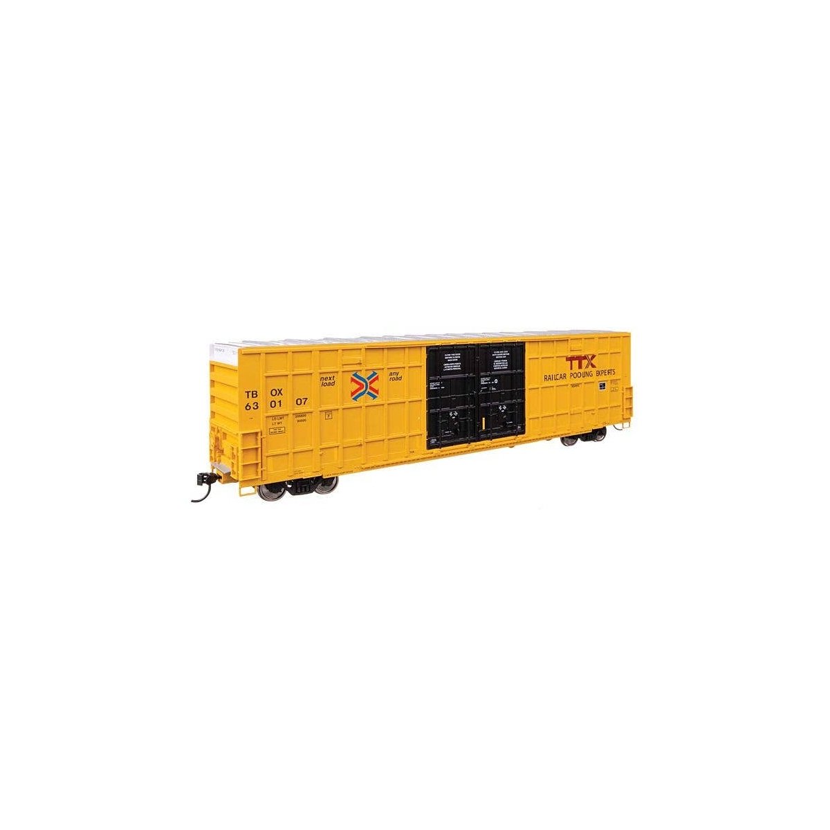 60′ High Cube Plate F Horizontal Post Boxcar - Ready to Run -- TTX TBOX 630107 (yellow, black, H, HO, WalthersMainline 3118