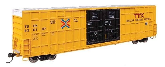 60′ High Cube Plate F Horizontal Post Boxcar - Ready to Run -- TTX TBOX 630107 (yellow, black, H, HO, WalthersMainline 3118