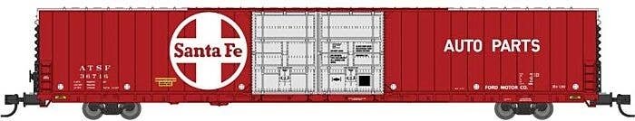 Pullman-Standard 86′ Auto Parts Double-Door Boxcar - Ready to Run -- Santa Fe 36716 (red, silver, w, N, Bluford Shops 86820