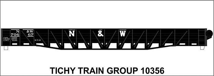 Railroad Decal Set -- Norfolk & Western 53′ War Emergency Composite Gondola (black car, block N&W), HO, Tichy Train Group 1035