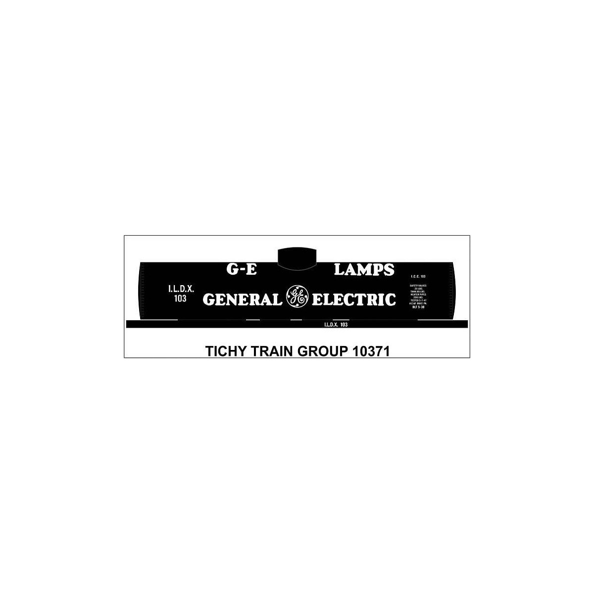 Railroad Decal Set -- General Electric GE Lamps Tank Car (black car), HO, Tichy Train Group 10371