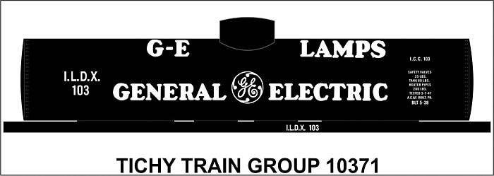 Railroad Decal Set -- General Electric GE Lamps Tank Car (black car), HO, Tichy Train Group 10371