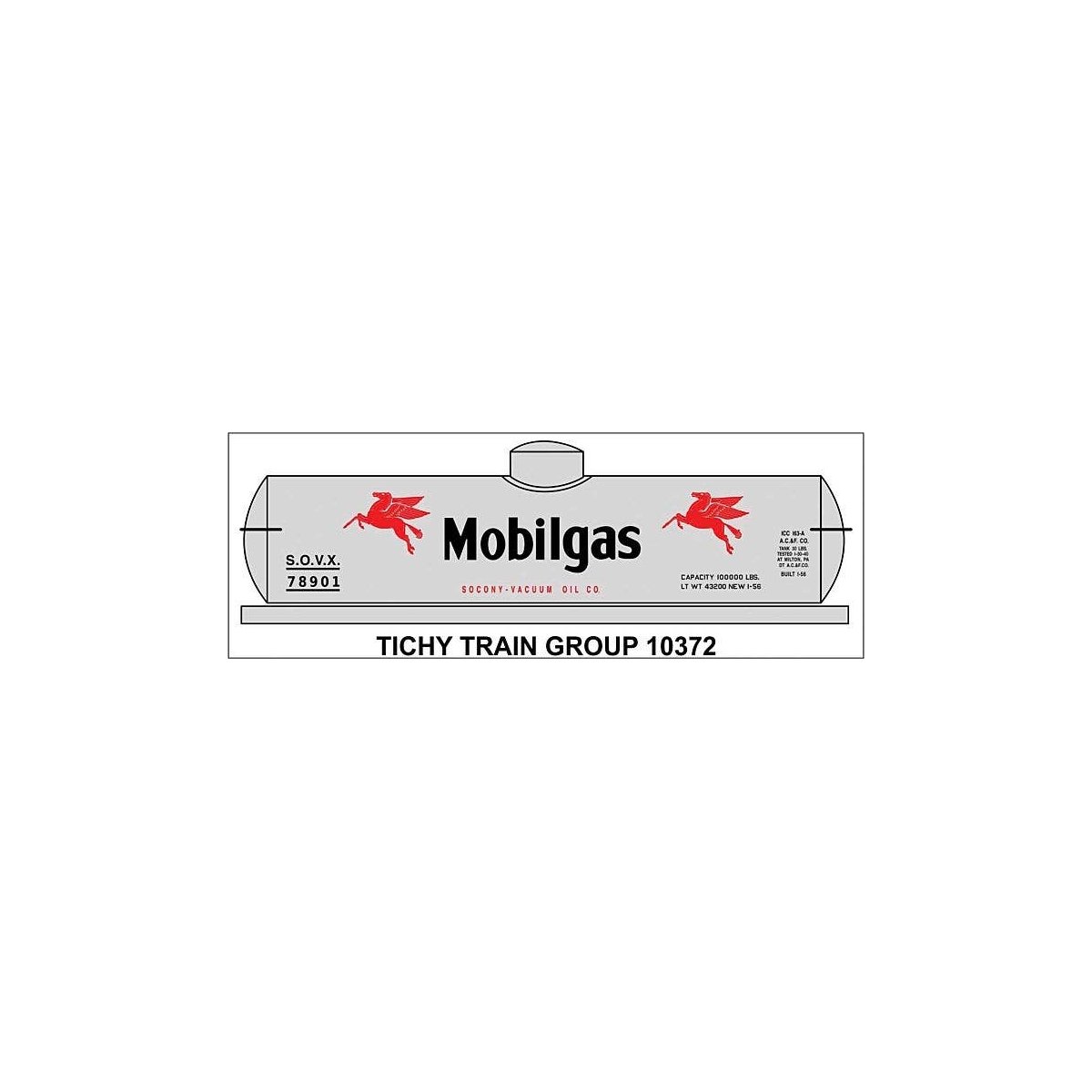 Railroad Decal Set -- Mobilgas Tank Car SOVX (large lettering, red Pegasus Logo), HO, Tichy Train Group 10372
