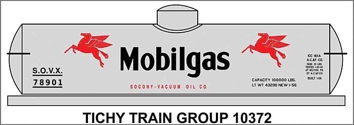 Railroad Decal Set -- Mobilgas Tank Car SOVX (large lettering, red Pegasus Logo), N, Tichy Train Group 10372N