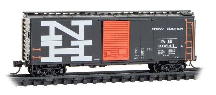 40′ Single-Door Boxcar - Ready to Run -- New Haven 36841 (1956 Scheme, black, Vermillion, whi, N, Micro Trains Line 2000557