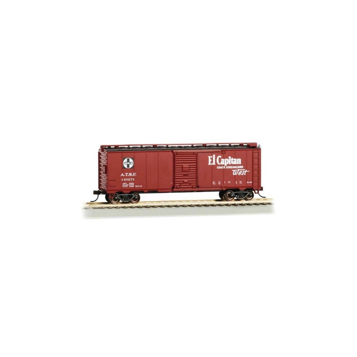 40′ Steel Boxcar - Ready to Run -- Santa Fe 140721 (Boxcar Red Map Scheme, El Capitan Slogan, HO, Bachmann Industries 16506