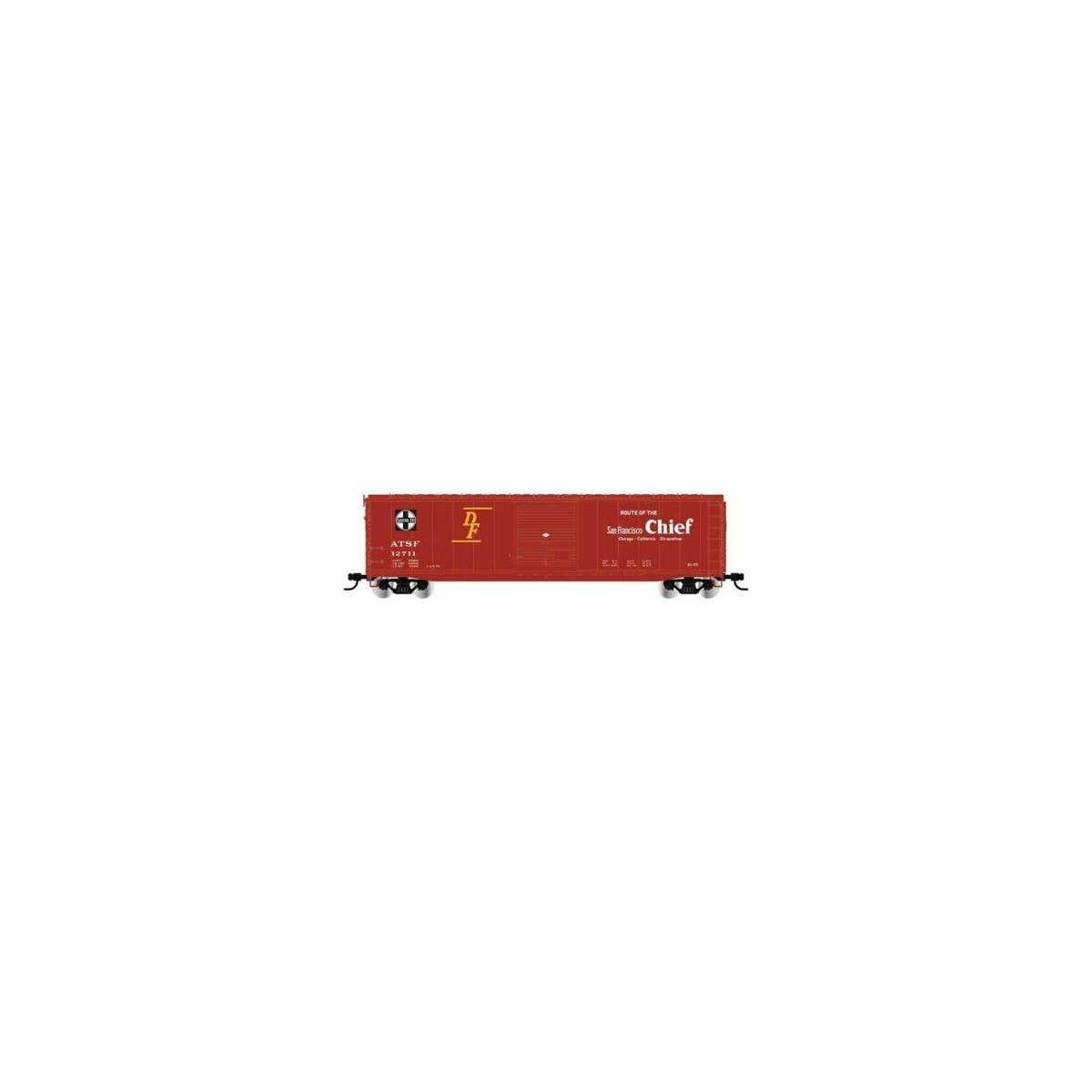 50′ Single-Door Boxcar No Roofwalk - Ready to Run -- Santa Fe 12712 (Boxcar Red, San Francisco Chief, HO, Rivarossi HR6661B