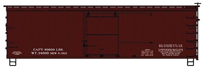 36′ Double-Sheathed Wood Boxcar w/Steel Roof, Ends, Straight Underframe -- Data Only (Mineral Red), HO, Accurail Inc 1498
