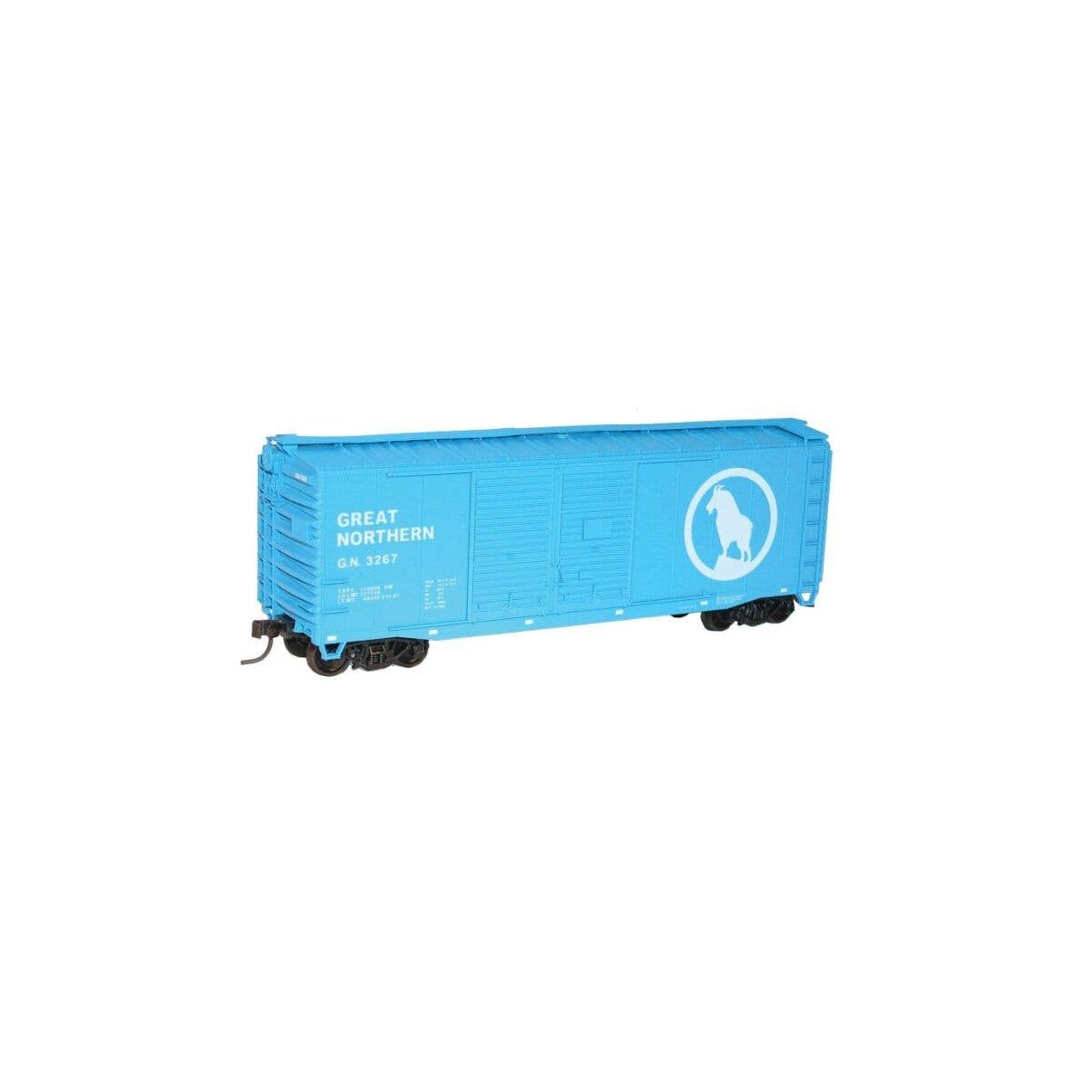 AAR 40′ Double-Door Boxcar - Kit -- Great Northern 3267 (Big Sky Blue, white Large Silhouette Rocky , HO, Accurail Inc 3634