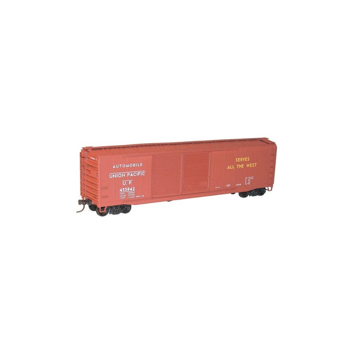 AAR 50′ Riveted-Side Double-Door Boxcar - Kit -- Union Pacific 455842 (Boxcar Red, Auto Service, yel, HO, Accurail Inc 5234