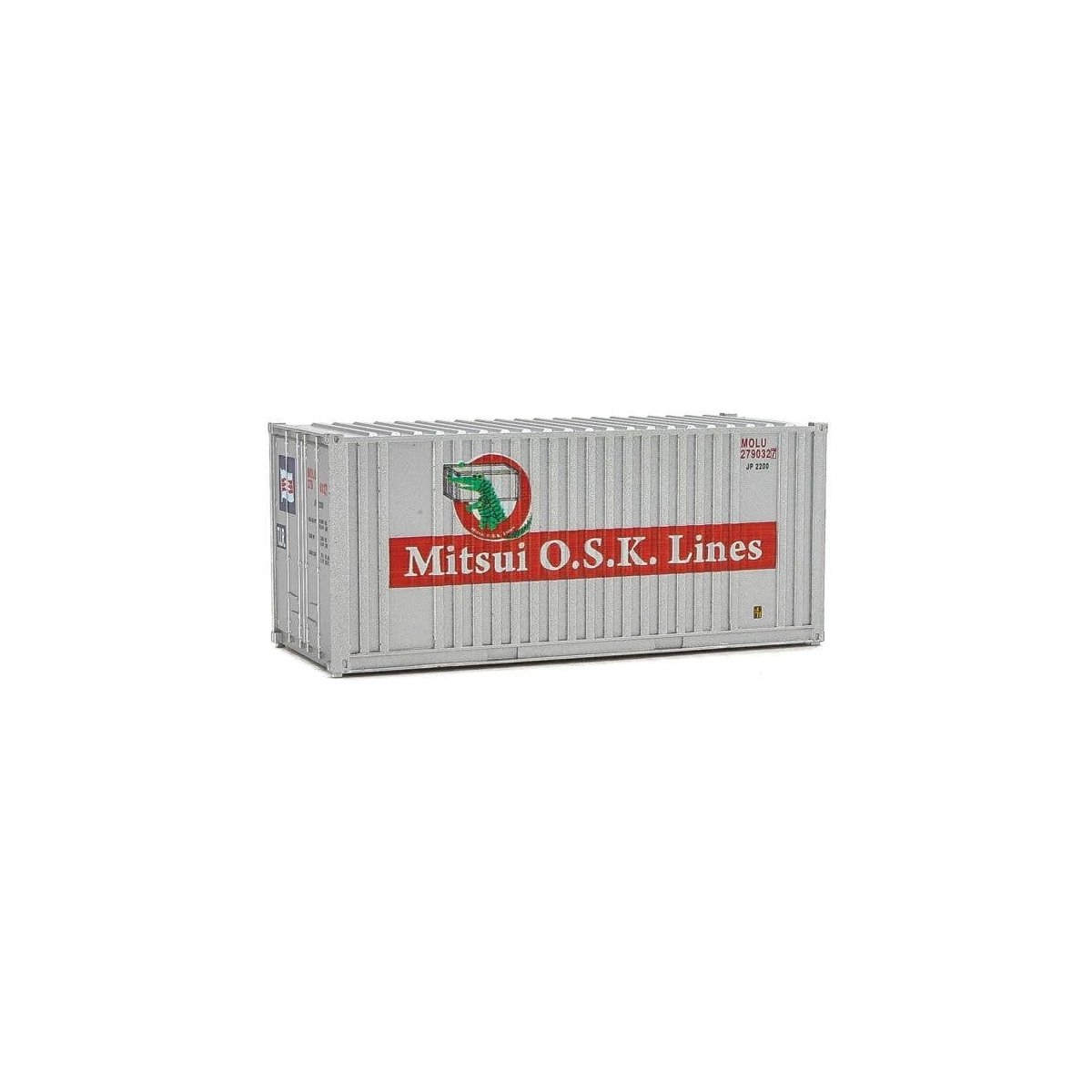 20′ Corrugated Container with Flat Panel - Assembled -- Mitsui OSK Lines (gray, red, Alligat, HO, Walthers SceneMaster 8014