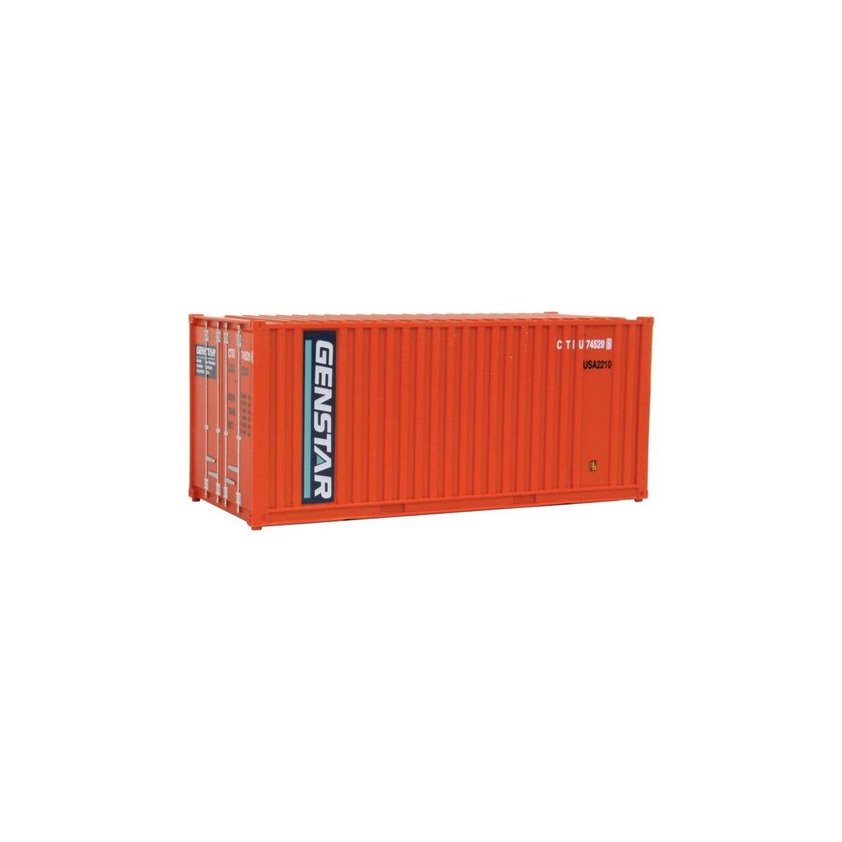 20′ Corrugated Container with Flat Panel - Assembled -- Genstar (orange, blue, white), HO, Walthers SceneMaster 8003