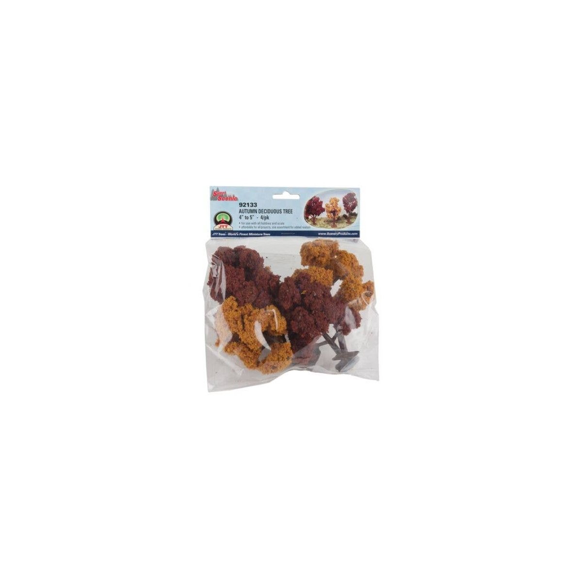 Deciduous Trees - Super Scenic Series -- Autumn 4 - 5′ 10.2 - 12.7cm pkg(4), ALL, JTT Miniature Tree 92133