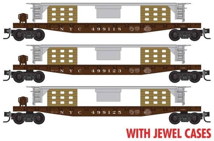 50′ Fishbelly-Side Flatcar w/SW9 Frame Load Kit 3-Pack - Ready to Run -- New York Central 49, N, Micro Trains Line 98302267