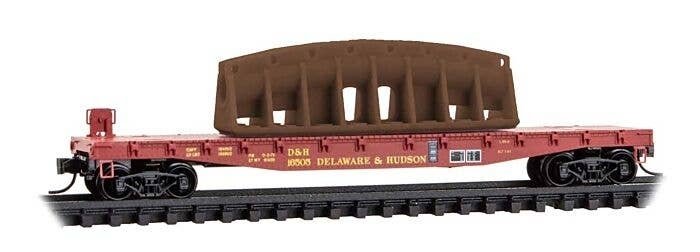 50′ Fishbelly-Side Flatcar w/Fighter Jet Tank Load - Ready to Run -- Delaware & Hudson 16505 , N, Micro Trains Line 4500211