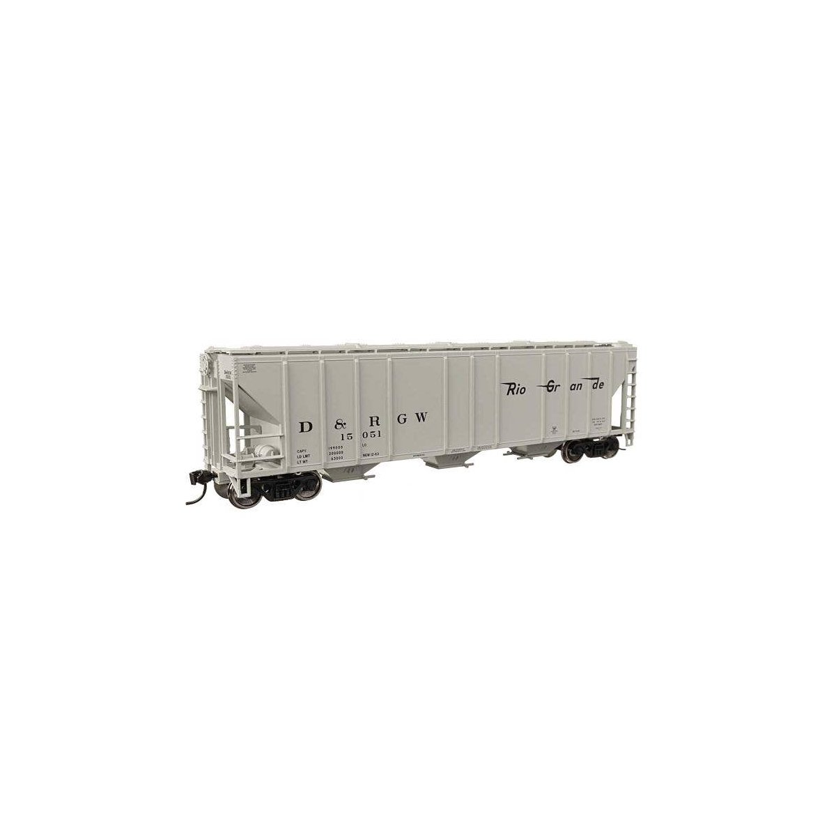 50′ Pullman-Standard PS2-CD 4427 3-Bay Covered Hopper - Ready to Run -- Denver & Rio Grande Wes, HO, WalthersMainline 49410