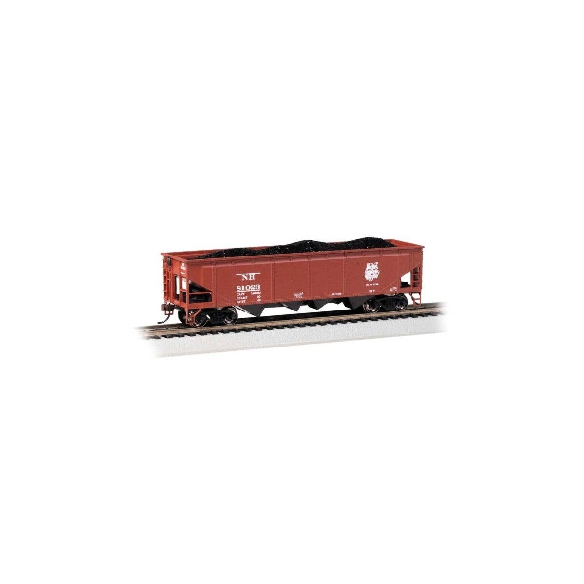 40′ Quad Hopper - Ready to Run - Silver Series(R) -- New Haven 81023 (Boxcar Red, Script Log, HO, Bachmann Industries 17624