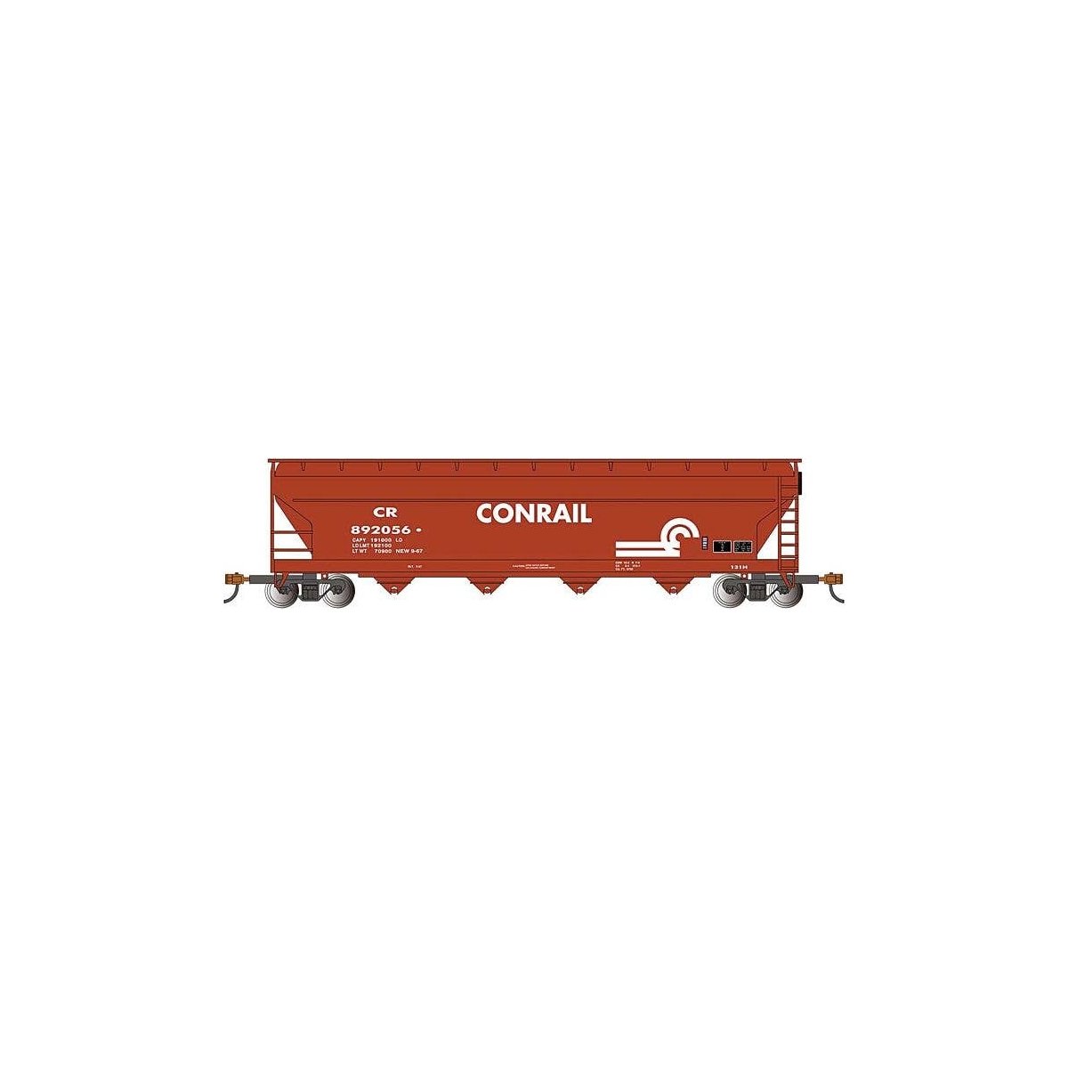 56′ ACF Center-Flow Covered Hopper - Ready to Run - Silver Series(R) -- Conrail (Boxcar Red,, HO, Bachmann Industries 17560
